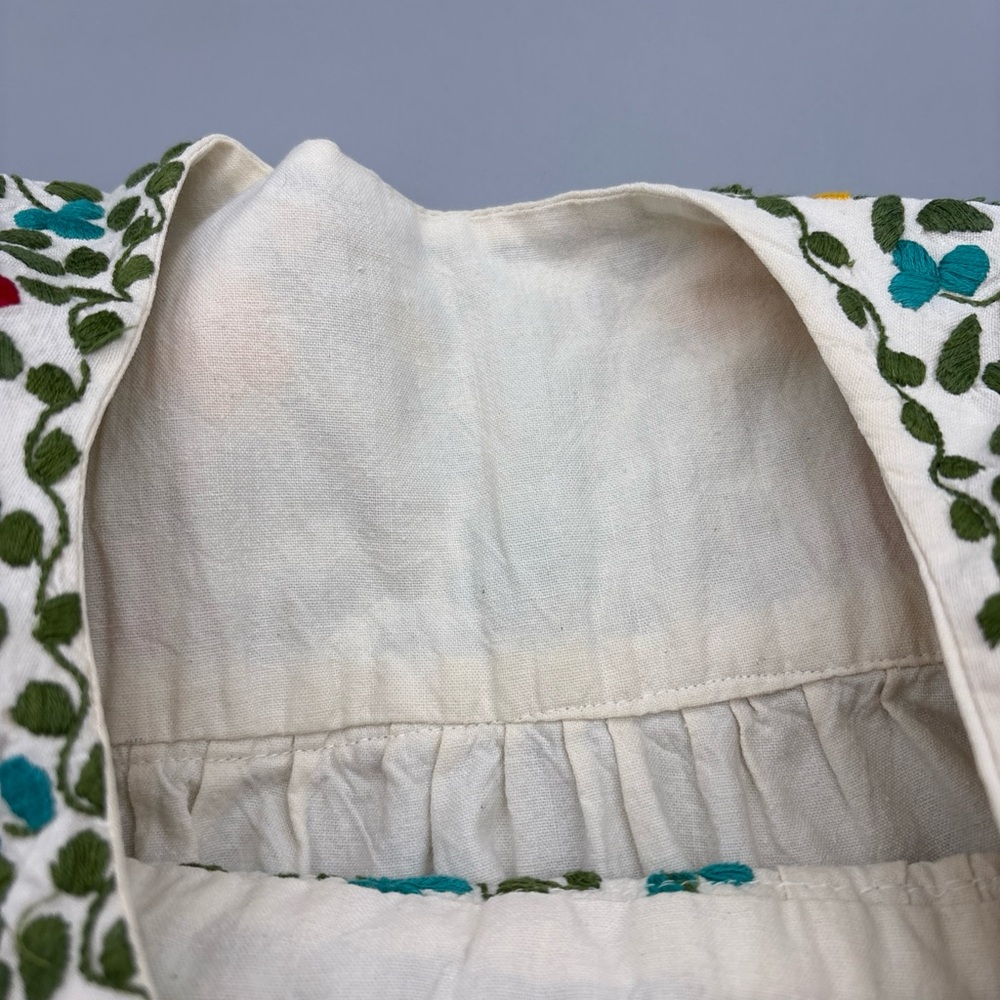 Vintage Floral Embroidered White Handmade Maxi Dress Boho Cottage pockets - Picture 5 of 9